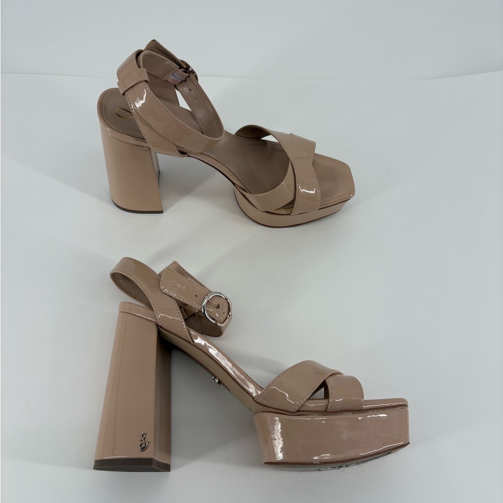 Sam Edelman Nolita Beige Blush Patent Leather Heeled Sandals - Picture 2 of 9